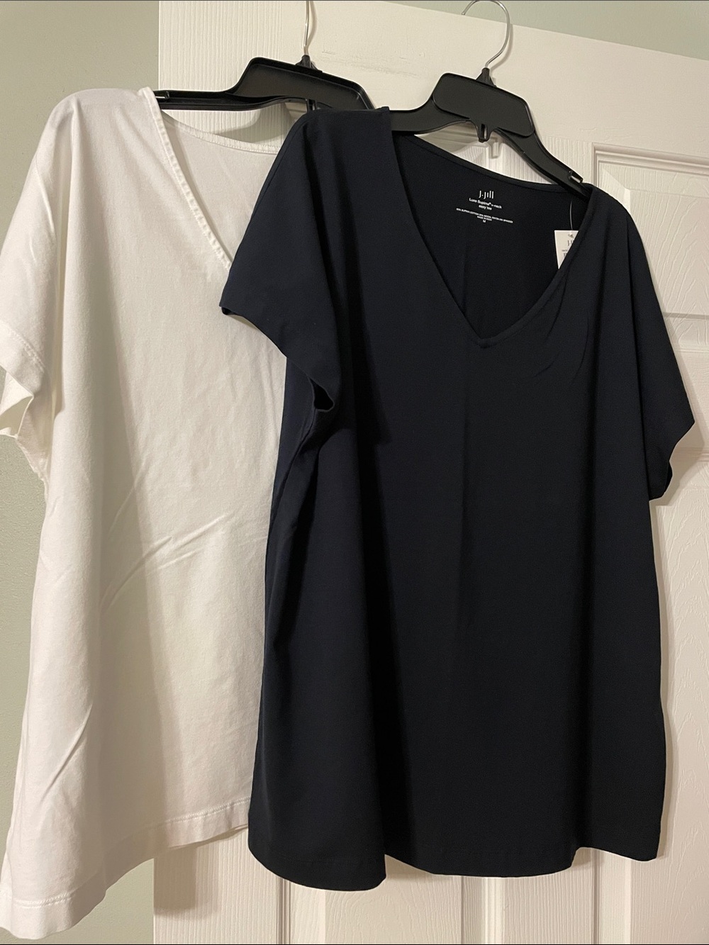 J.Jill set of 2 Luxe Supina v-neck easy tee, navy blue (NWT) and pure white.